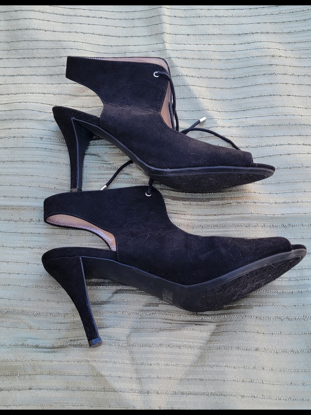 Unisa Black Suede Lace-Up Peep-Toe Heels